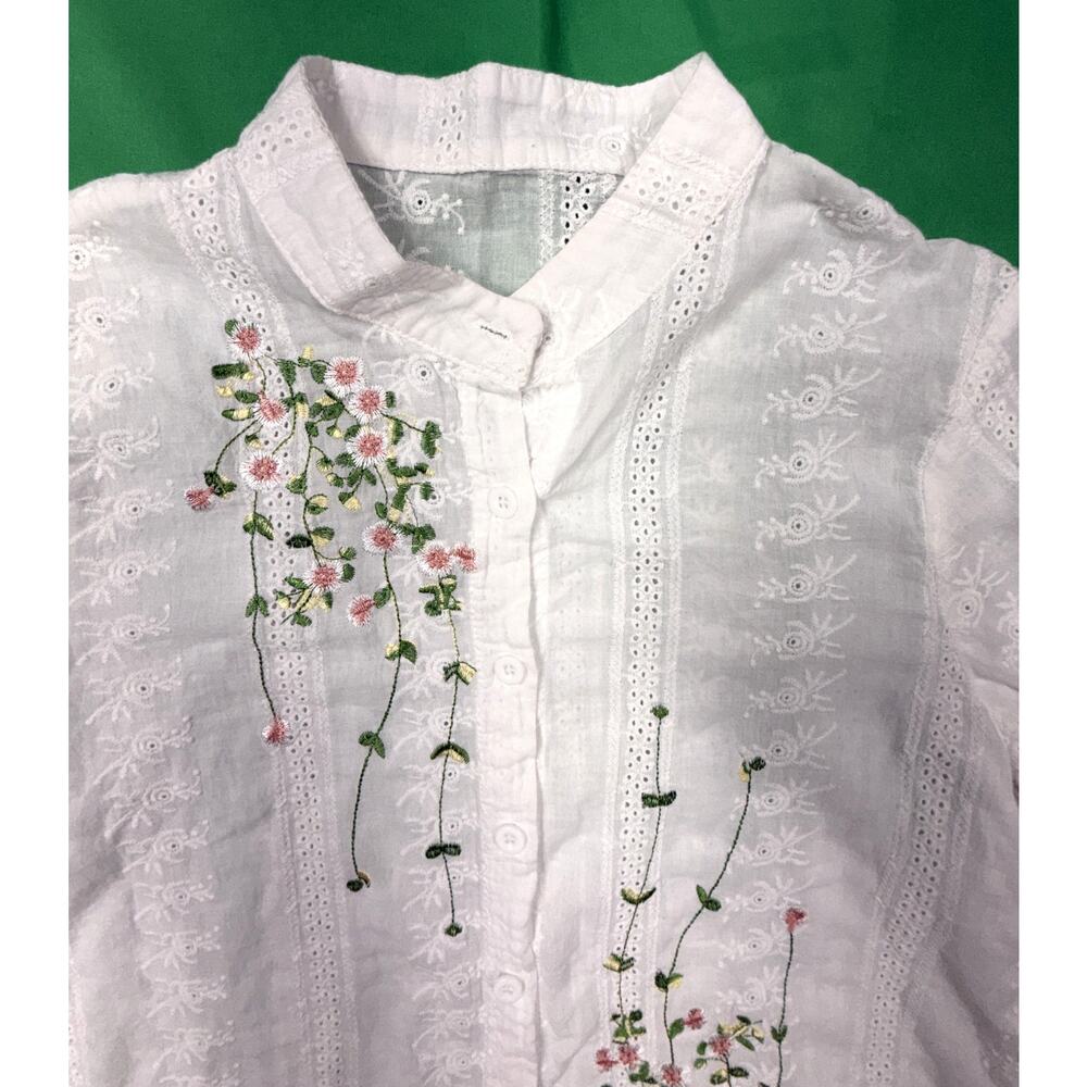 White eyelet Sz L Blossom Embroidered blouse for Women - Picture 5 of 10